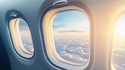 Fototapeta premium Sunrise Above the Clouds: An Airplane Window View