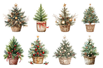 Fototapeta premium PNG Charming festive miniature Christmas trees, element set on transparent background