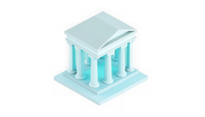 Isometric rendering of a white parthenon building with a black background in a simple style