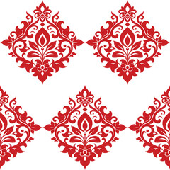 Seamless red floral damask pattern with vintage flower and leaf ornaments