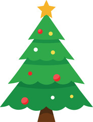 Stylized Christmas Tree Illustration with Star Topper and Colorful Ornaments