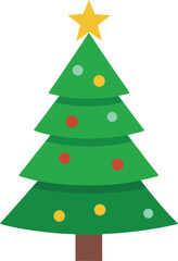 Stylized Christmas Tree Illustration with Star Topper and Colorful Ornaments