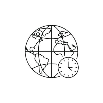 World Time Zone Concept with Planet Earth and Clock Icon.