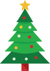 Stylized Christmas Tree Illustration with Star Topper and Colorful Ornaments