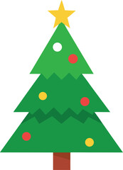 Stylized Christmas Tree Illustration with Star Topper and Colorful Ornaments