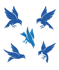 Colorful Flying Bird Silhouette Vector Illustration Isolated on White