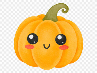 Watercolor kawaii pumpkin with big sparkling eyes halloween decoration Vector.