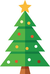 Stylized Christmas Tree Illustration with Star Topper and Colorful Ornaments