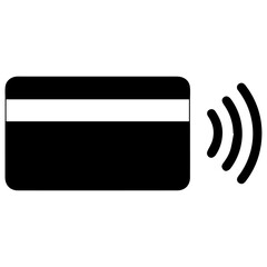 Minimal black silhouette of a card with nfc waves, flat vector style, white background.