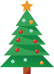 Stylized Christmas Tree Illustration with Star Topper and Colorful Ornaments