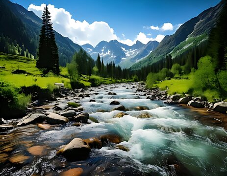 Mountain stream flowing through a valley (3) - Powered by Adobe