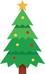 Stylized Christmas Tree Illustration with Star Topper and Colorful Ornaments