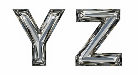 The letters y and z are rendered in a shiny, faceted metallic material, isolated on a clean white background