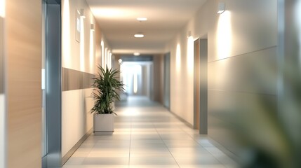 Modern Office Corridor: Tranquil and Bright Interior Design