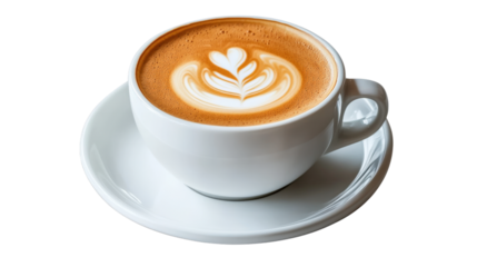  Hot coffee with foam milk isolated on a white background