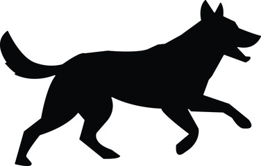 Black Silhouette of a Running Dog with Open Mouth on White Background Keywords: dog, silhouette, running, canine, animal, pet, mammal, black, white, isolated, graphic, vector, outline, movement