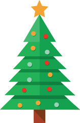 Stylized Christmas Tree Illustration with Star Topper and Colorful Ornaments