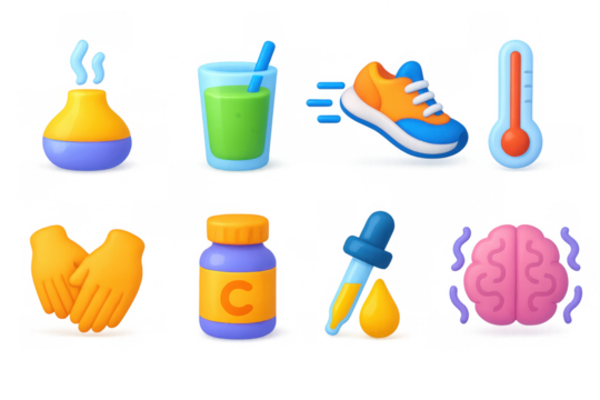 Wellness illustration featuring simple health icons for design and decor