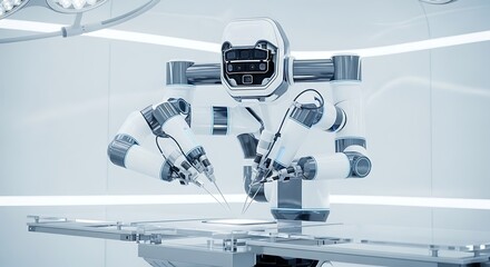 Cutting-edge robotic surgical system meticulously performing a precision procedure in a sterile operating theater, representing the future of medical technology and advanced healthcare solutions