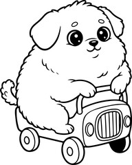 Cartoon puppy on transparent background. For coloring. Educational media. Child development.