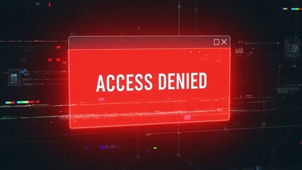 Futuristic red warning screen with an access denied message and a digital glitch effect - Powered by Adobe