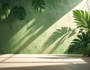 Tropical greenery in sunlit room, a verdant backdrop