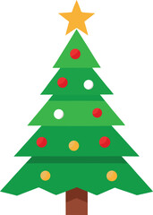 Stylized Christmas Tree Illustration with Star Topper and Colorful Ornaments