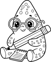 Starfish cartoon on transparent background. For coloring. Learning media. Child development.