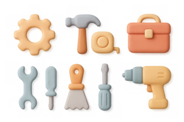 Colorful tools and equipment illustration in simple grid layout for design projects