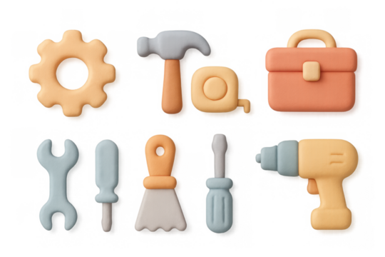 Colorful tools and equipment illustration in simple grid layout for design projects