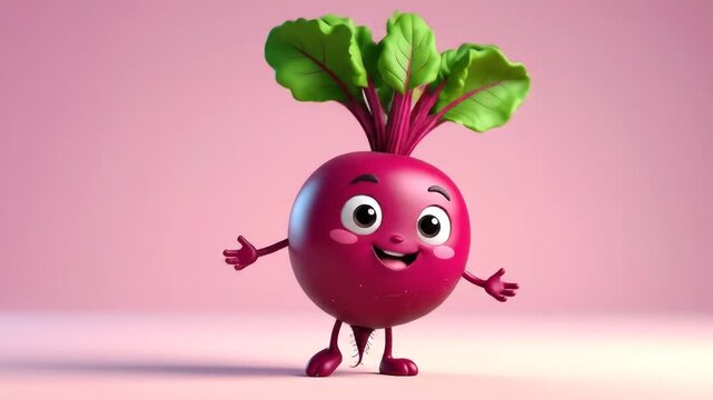 Cartoon beet with leaves and welcoming pose