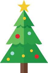 Stylized Christmas Tree Illustration with Star Topper and Colorful Ornaments