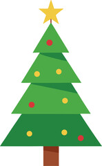 Stylized Christmas Tree Illustration with Star Topper and Colorful Ornaments