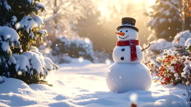 Snowman in Winter Wonderland: Festive Holiday Scene