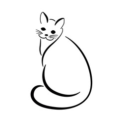 Cat Sitting Line Art Drawing. Minimalistic Simple Hand Drawn Linear Illustration of Cute Cat. Adorable Domestic Pet Hand Drawn Art for Minimalist Design.