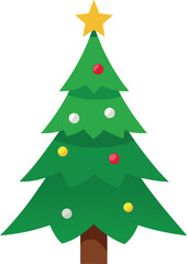 Stylized Christmas Tree Illustration with Star Topper and Colorful Ornaments