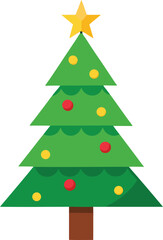 Stylized Christmas Tree Illustration with Star Topper and Colorful Ornaments