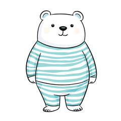 Polar Bear Character in Striped Sweater Cute Cartoon Vector Illustration	