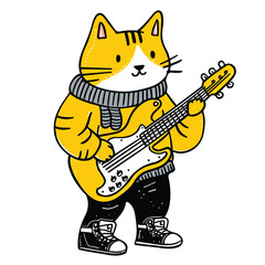 Young Cool Tiger Character Playing Electric Guitar Cartoon Vector Illustration	