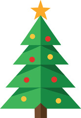 Stylized Christmas Tree Illustration with Star Topper and Colorful Ornaments