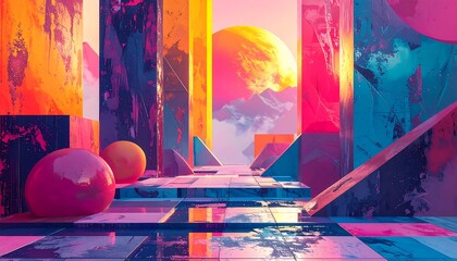 Vibrant Abstract Architectural Passageway