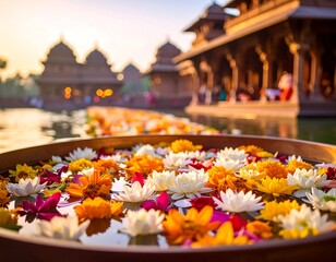 Colorful flower petals in water