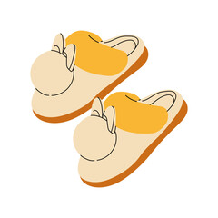 Cute slippers set. Home slipper for kids, isolated footwear collection. Warming house accessories, adult shoes racy vector clipart. Stylish modern design of shoes for women and children.