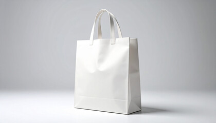 Minimalist white shopping bag with handles against a plain background - clean design for retail and branding