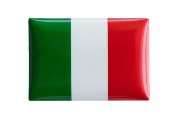 Vibrant Italian flag emblem with glossy finish celebrates Italy's heritage and culture, ideal for travel blogs and patriotic themes