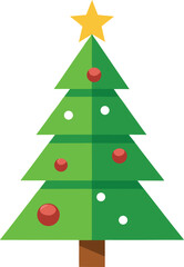 Stylized Christmas Tree Illustration with Star Topper and Colorful Ornaments