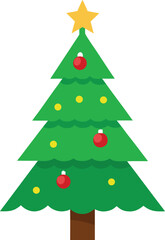 Stylized Christmas Tree Illustration with Star Topper and Colorful Ornaments