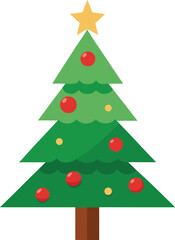 Stylized Christmas Tree Illustration with Star Topper and Colorful Ornaments