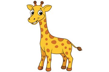 Fototapeta premium Cartoon Giraffe Vector, Yellow Fur with Brown Spots, Cheerful Expression on White