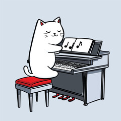 Cute Cat Playing Piano – Fun Cartoon Vector Mascot for T-Shirt Print, Kids Clothing, and Logo Design